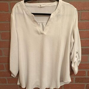 Maurices Cream V-Neck Roll-Sleeve Blouse